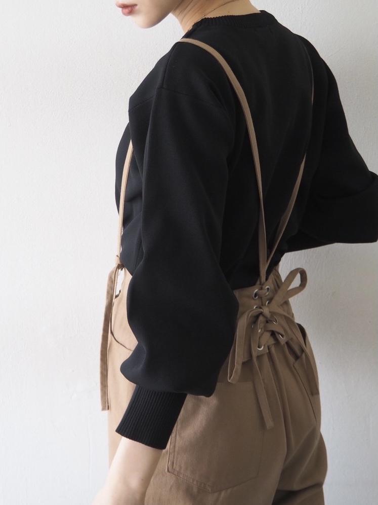 [即納]ボリュームスリーブダンボールニットプルオーバー/ブラック