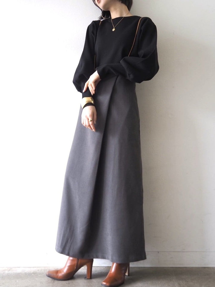 [即納]ボリュームスリーブダンボールニットプルオーバー/ブラック