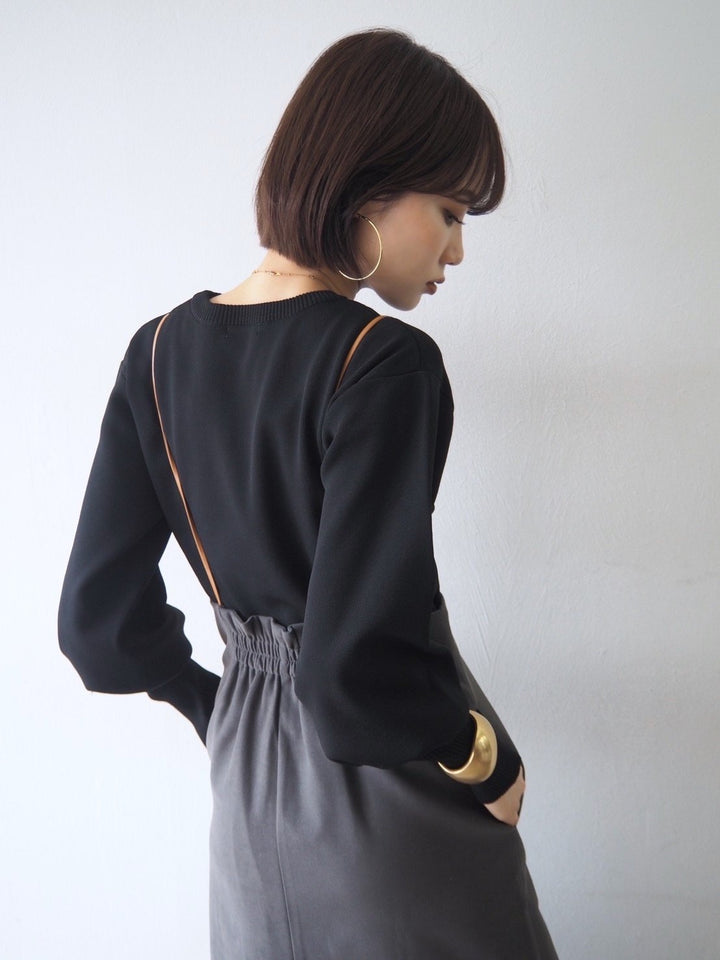 [即納]ボリュームスリーブダンボールニットプルオーバー/ブラック