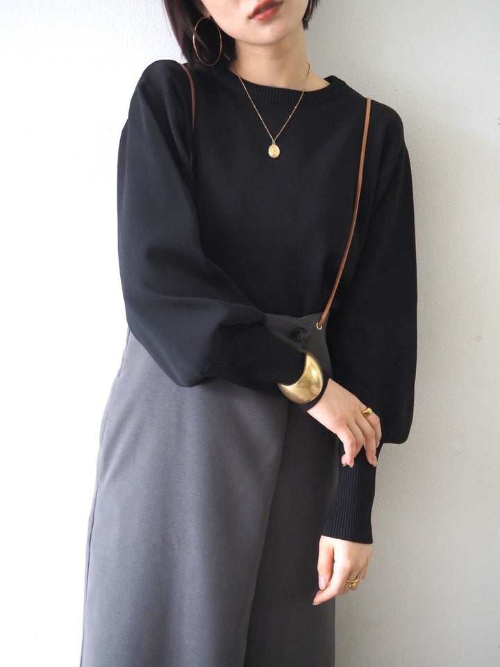 [即納]ボリュームスリーブダンボールニットプルオーバー/ブラック