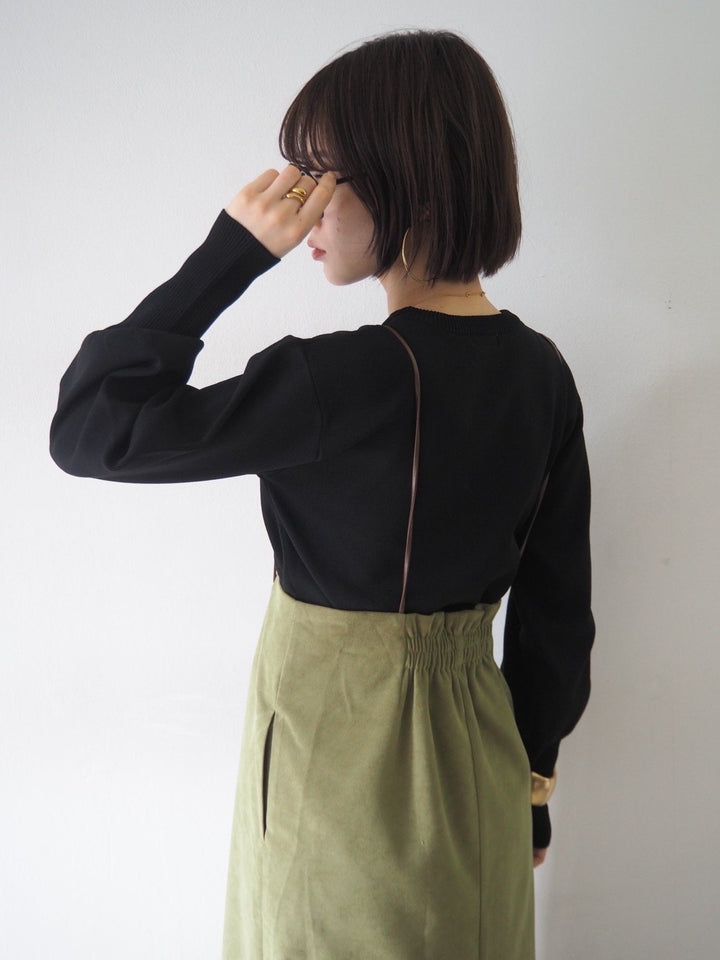 [即納]ボリュームスリーブダンボールニットプルオーバー/ブラック