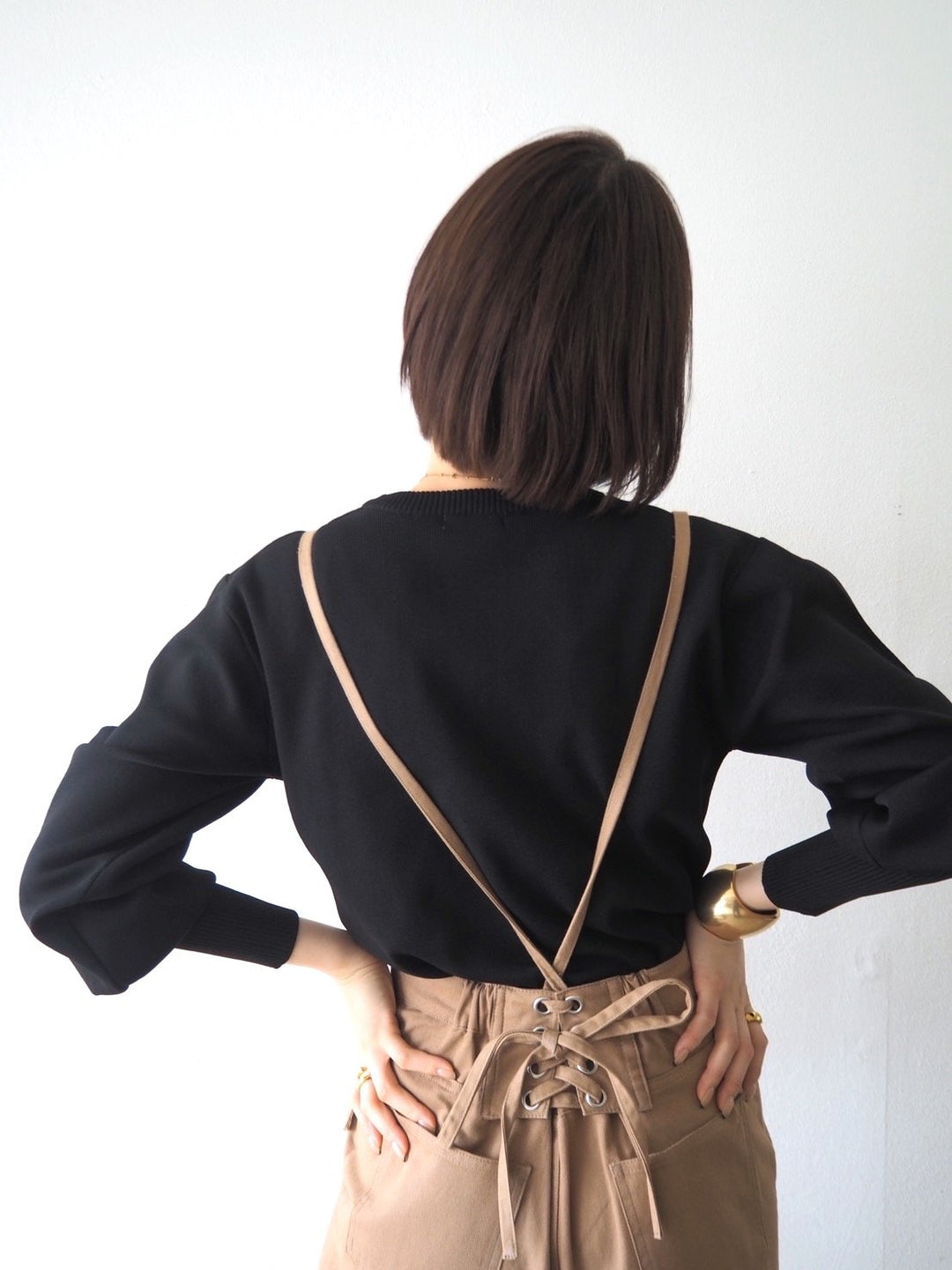 [即納]ボリュームスリーブダンボールニットプルオーバー/ブラック