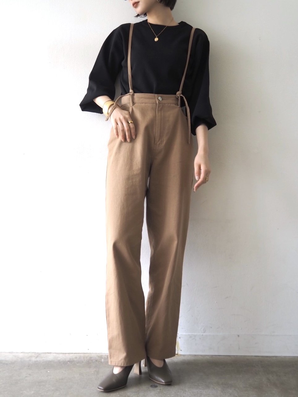 [即納]ボリュームスリーブダンボールニットプルオーバー/ブラック