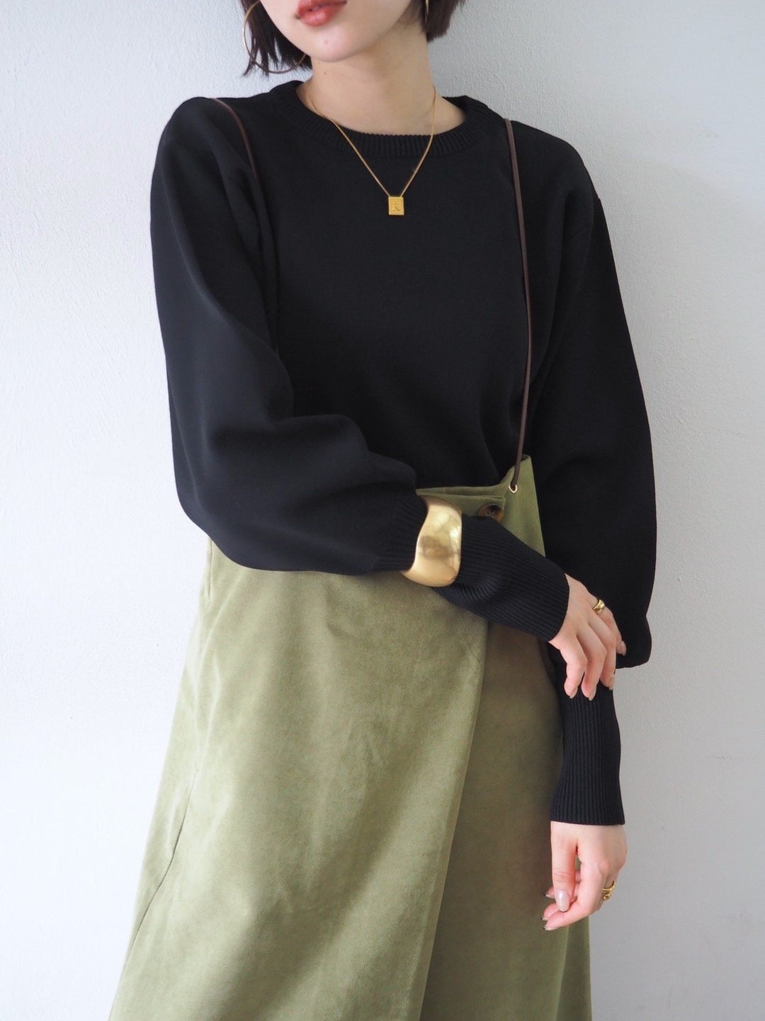 [即納]ボリュームスリーブダンボールニットプルオーバー/ブラック