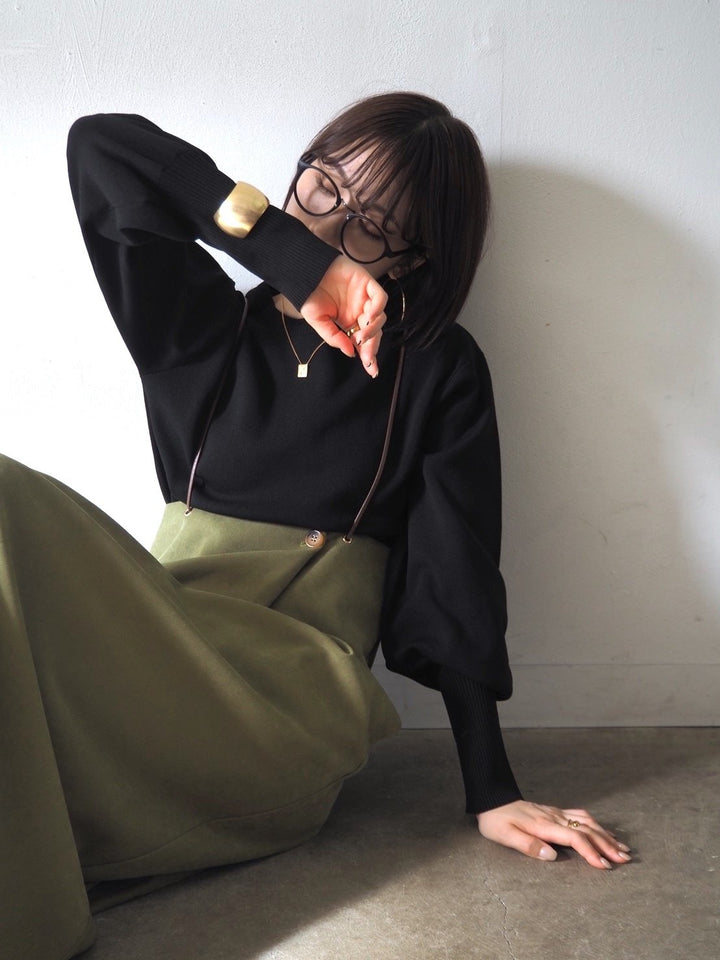 [即納]ボリュームスリーブダンボールニットプルオーバー/ブラック