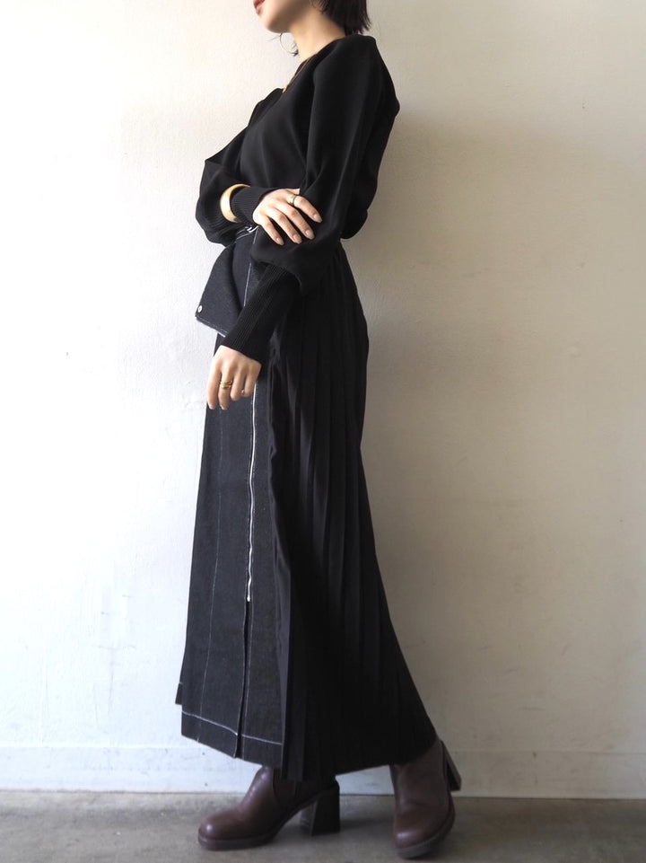 [即納]ボリュームスリーブダンボールニットプルオーバー/ブラック