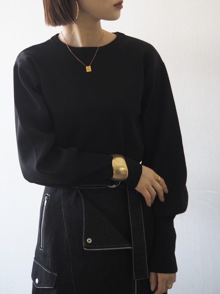 [即納]ボリュームスリーブダンボールニットプルオーバー/ブラック