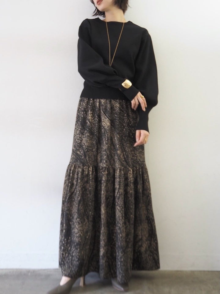 [即納]ボリュームスリーブダンボールニットプルオーバー/ブラック