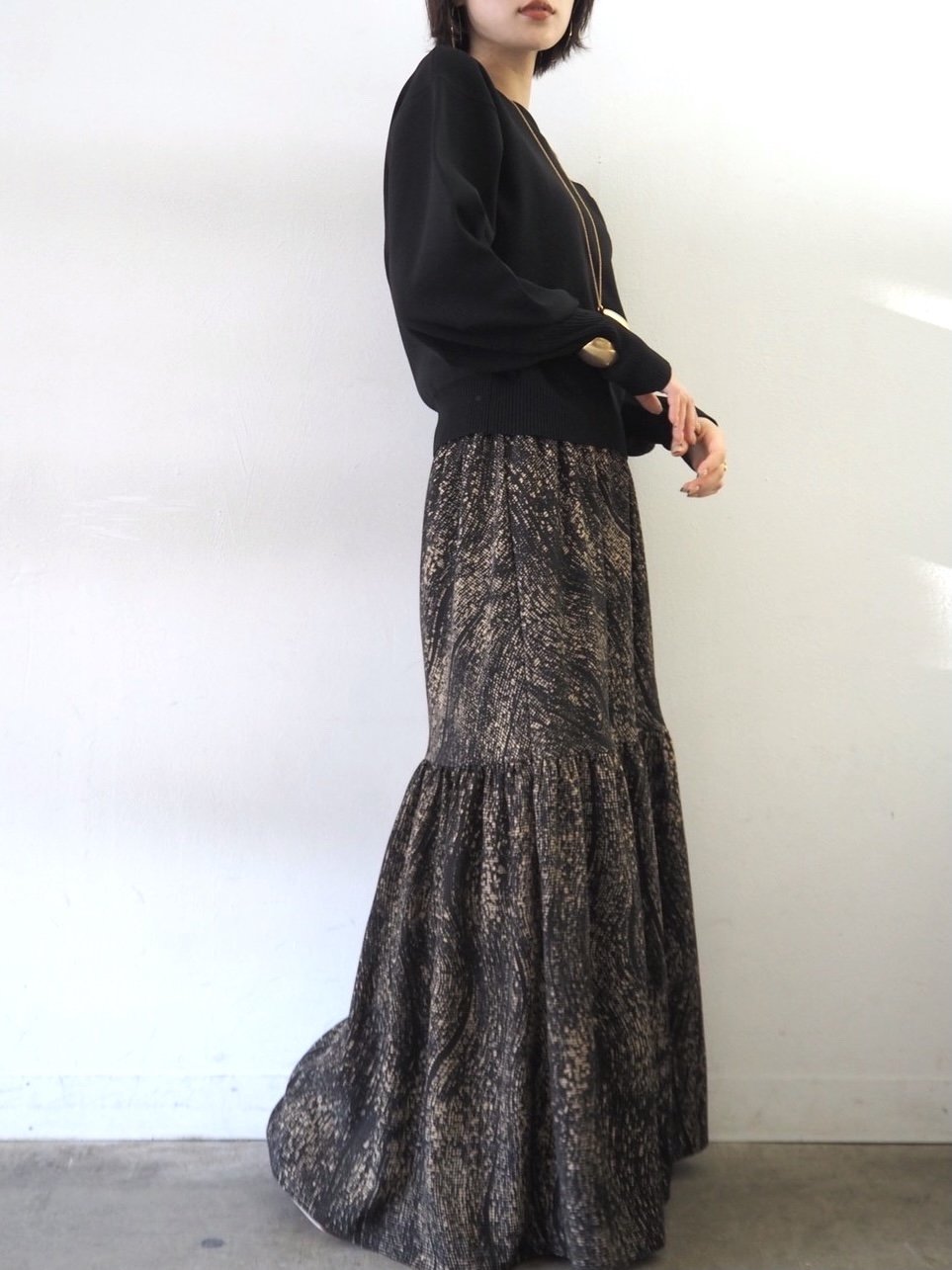 [即納]ボリュームスリーブダンボールニットプルオーバー/ブラック