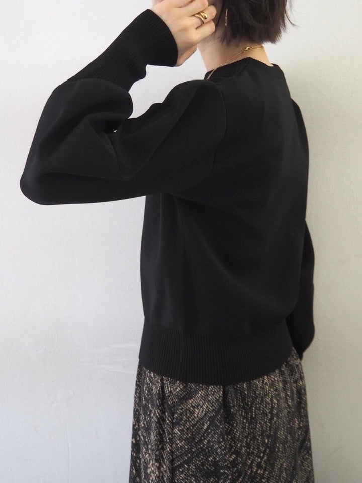 [即納]ボリュームスリーブダンボールニットプルオーバー/ブラック