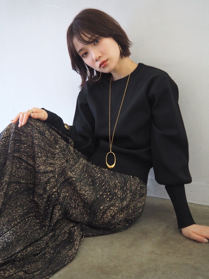 [即納]ボリュームスリーブダンボールニットプルオーバー/ブラック