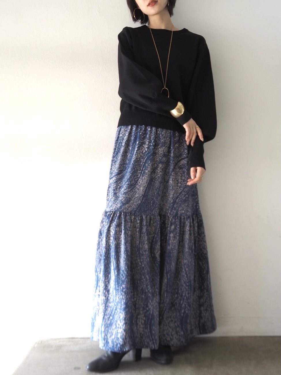 [即納]ボリュームスリーブダンボールニットプルオーバー/ブラック