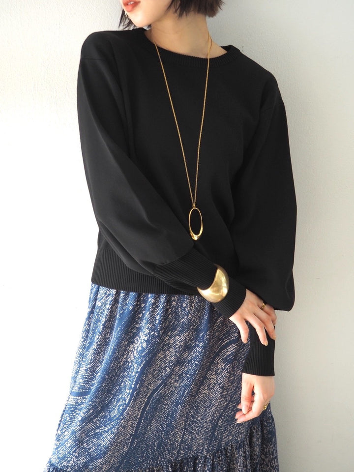 [即納]ボリュームスリーブダンボールニットプルオーバー/ブラック