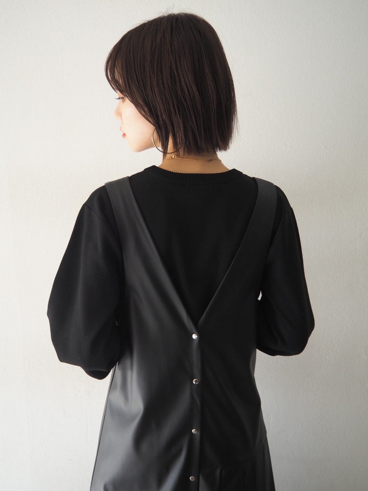 [即納]ボリュームスリーブダンボールニットプルオーバー/ブラック