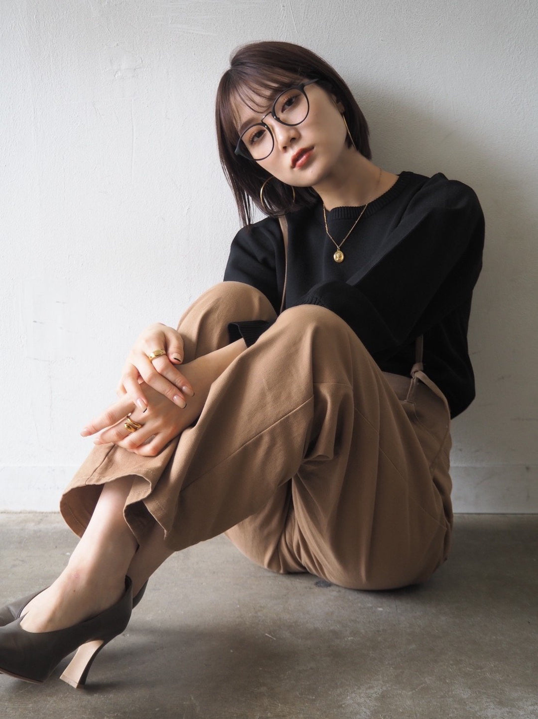 [即納]ボリュームスリーブダンボールニットプルオーバー/ブラック