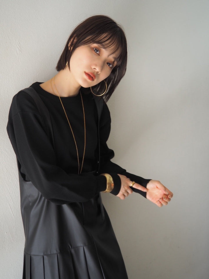 [即納]ボリュームスリーブダンボールニットプルオーバー/ブラック