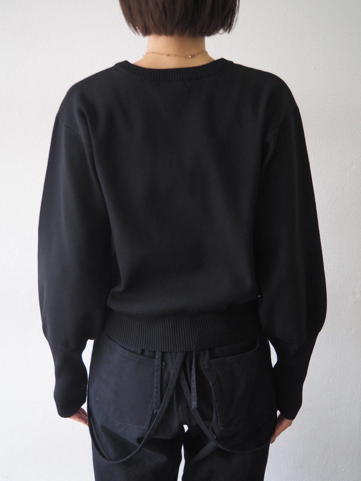 [即納]ボリュームスリーブダンボールニットプルオーバー/ブラック