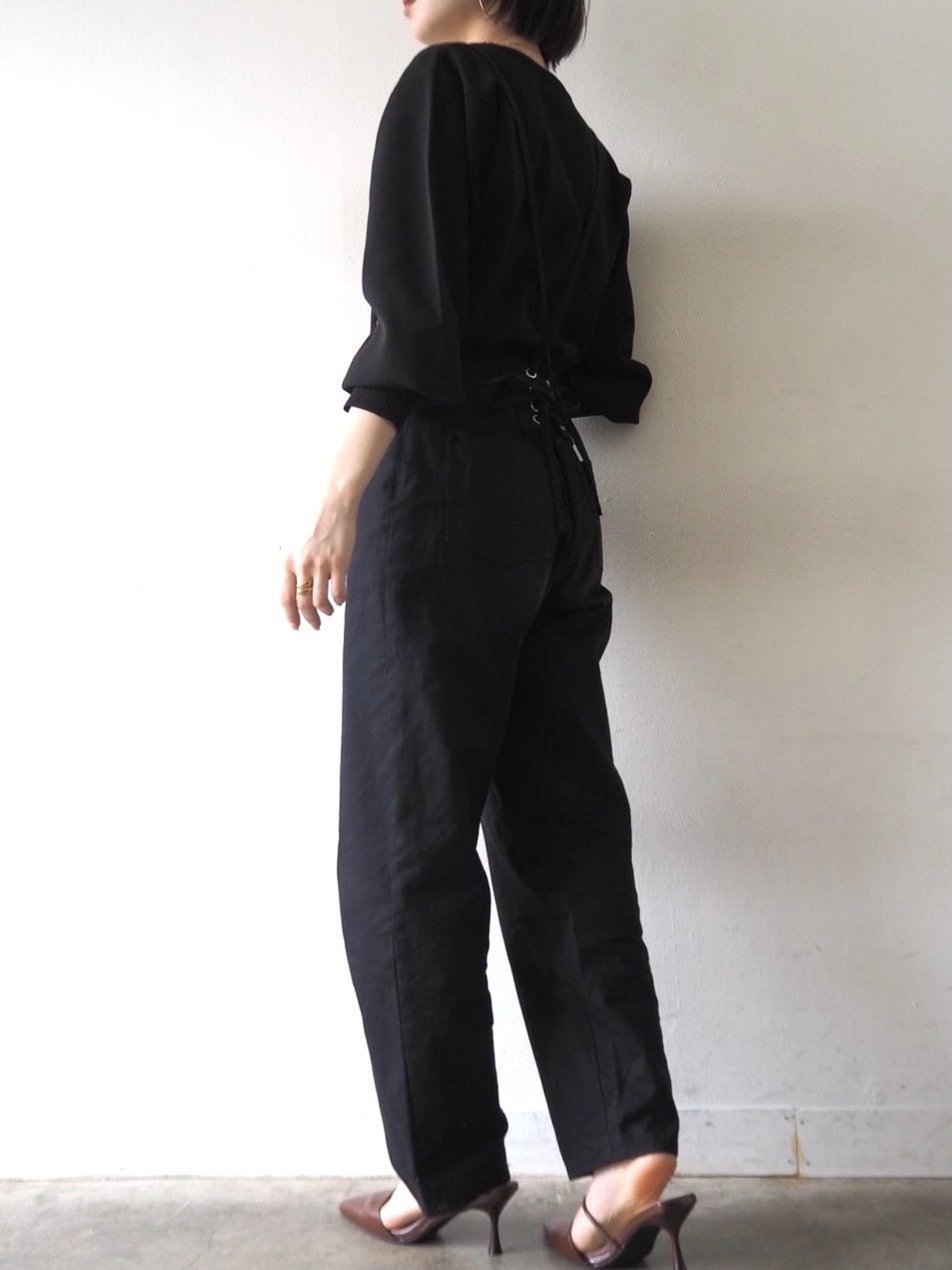 [即納]ボリュームスリーブダンボールニットプルオーバー/ブラック