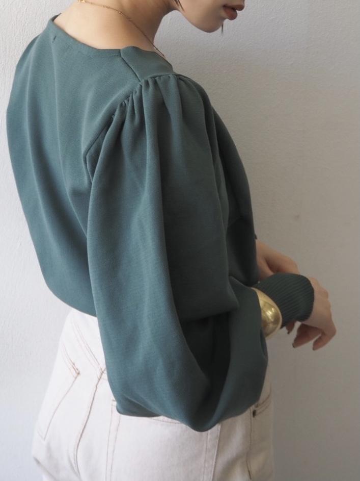 【準備出貨】大袖紙板針織V領套頭衫/綠色