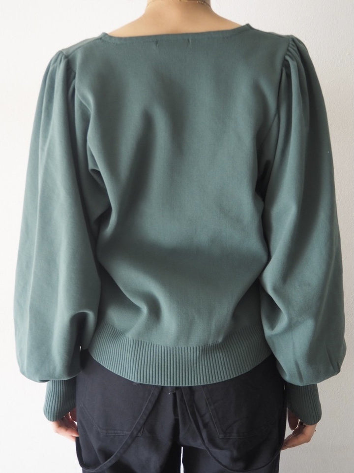 [Ready to ship] Big sleeve cardboard knit V-neck pullover/green