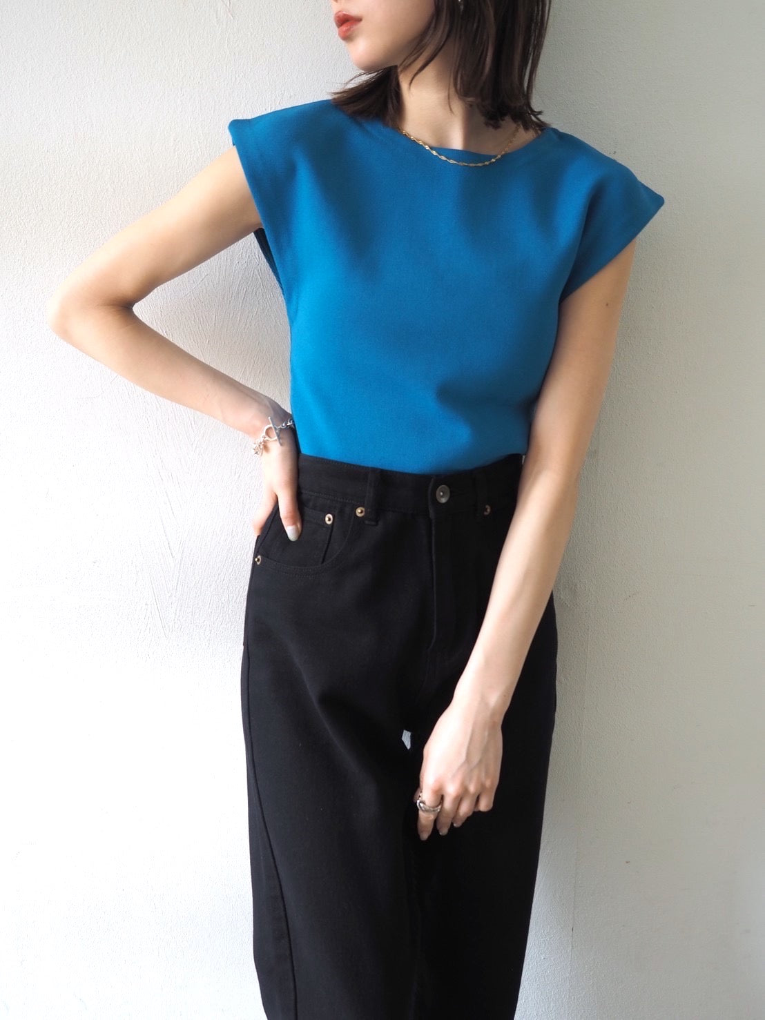 予約]フレンチミラノリブニットトップス/ブルー – Lumier