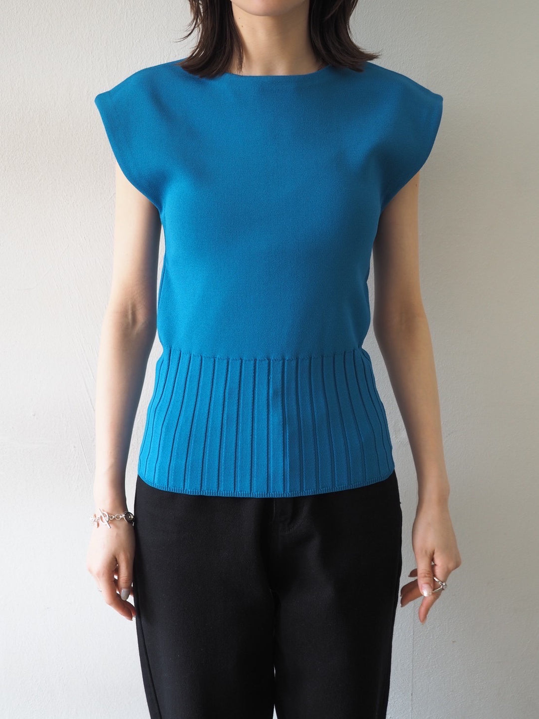 [Pre-order] French Milan Rib Knit Top/Blue