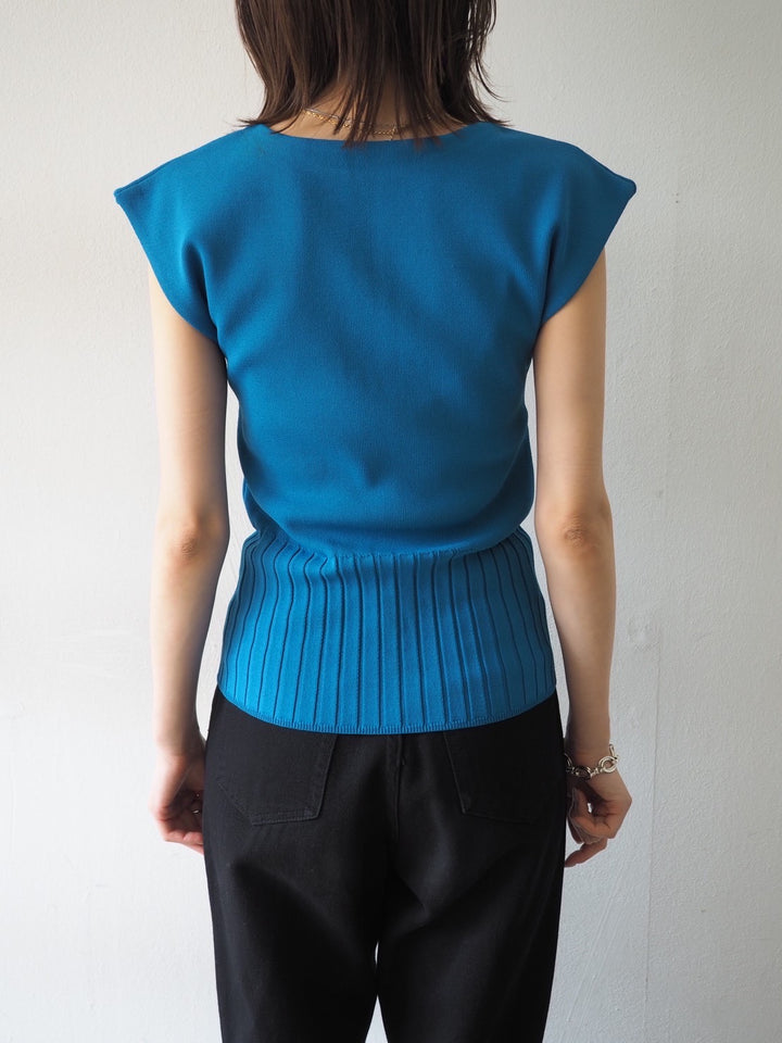[Pre-order] French Milan Rib Knit Top/Blue