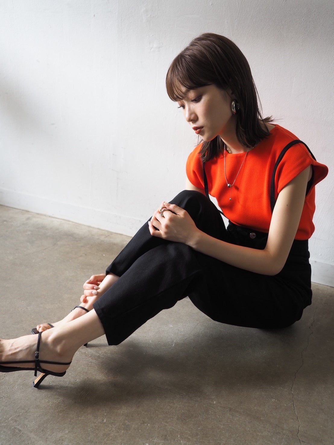 予約]フレンチミラノリブニットトップス/オレンジ – Lumier