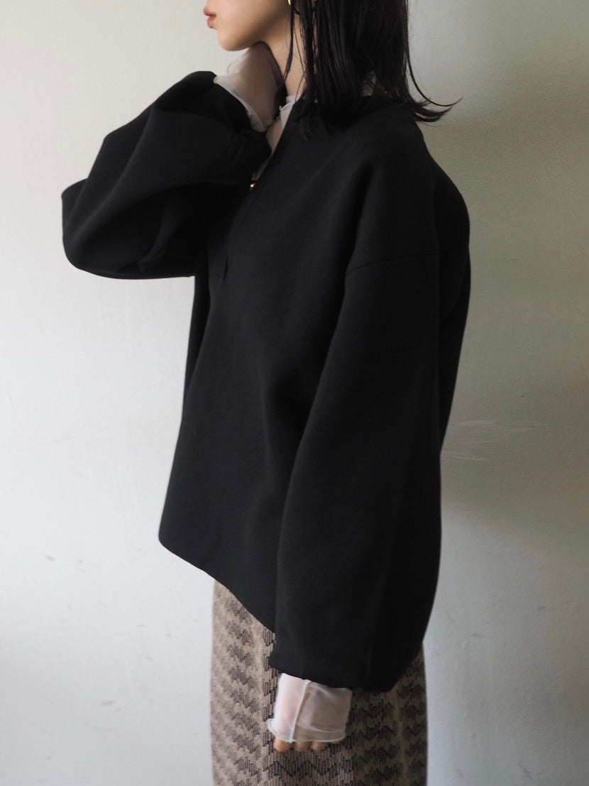 [Pre-order] Key neck Milan rib over knit pullover/Black