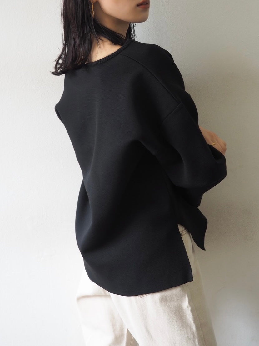 [Pre-order] Key neck Milan rib over knit pullover/Black