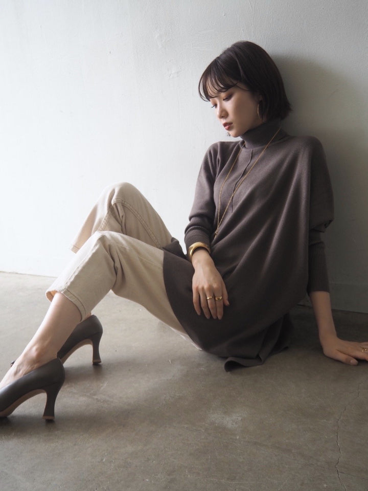 [Pre-order] Long ribbed sleeve dolman knit pullover/mocha [Scheduled for delivery in early December]