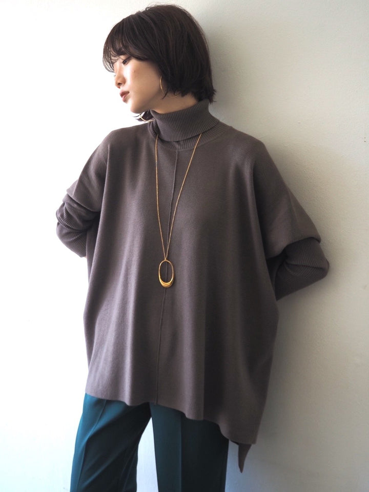 [Pre-order] Long ribbed sleeve dolman knit pullover/mocha [Scheduled for delivery in early December]