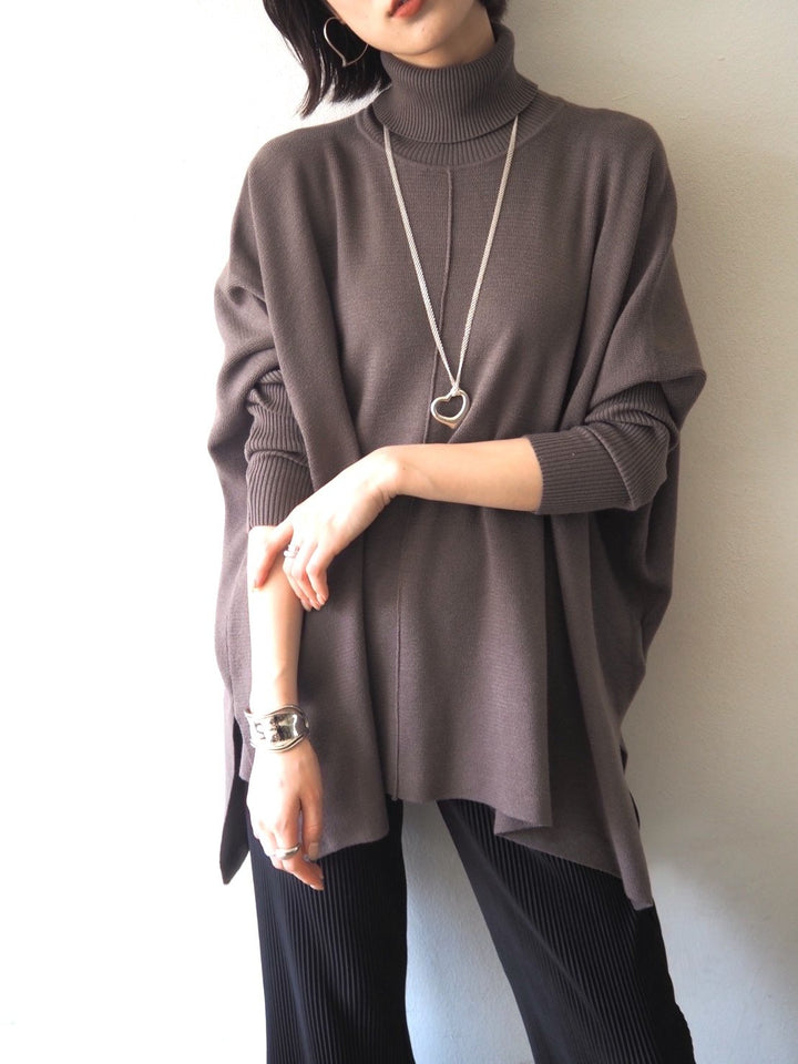 [Pre-order] Long ribbed sleeve dolman knit pullover/mocha [Scheduled for delivery in early December]