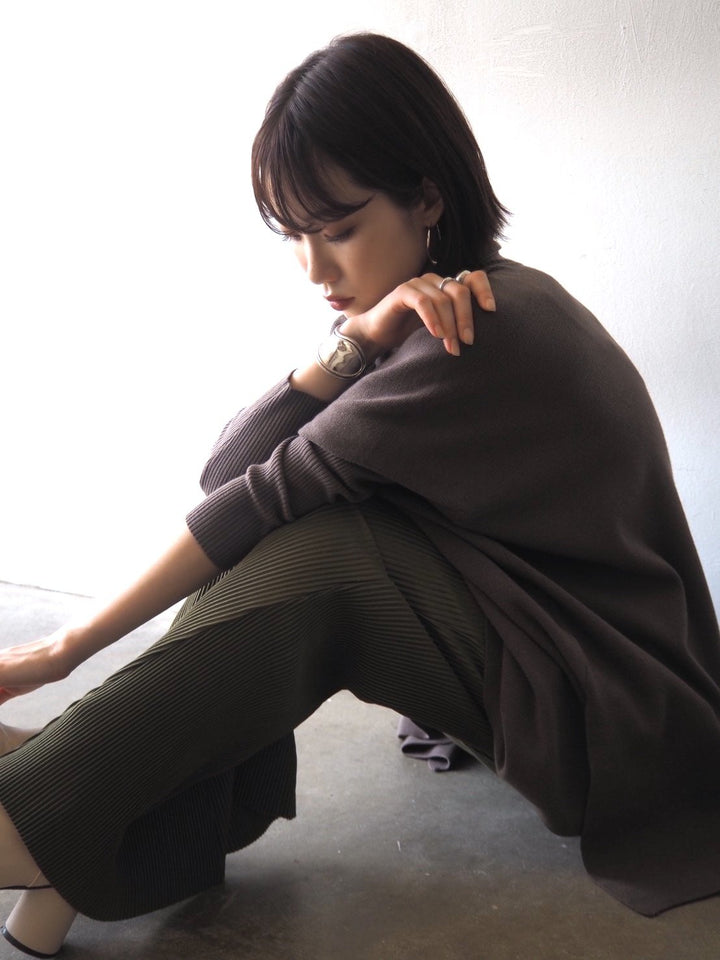 [Pre-order] Long ribbed sleeve dolman knit pullover/mocha [Scheduled for delivery in early December]