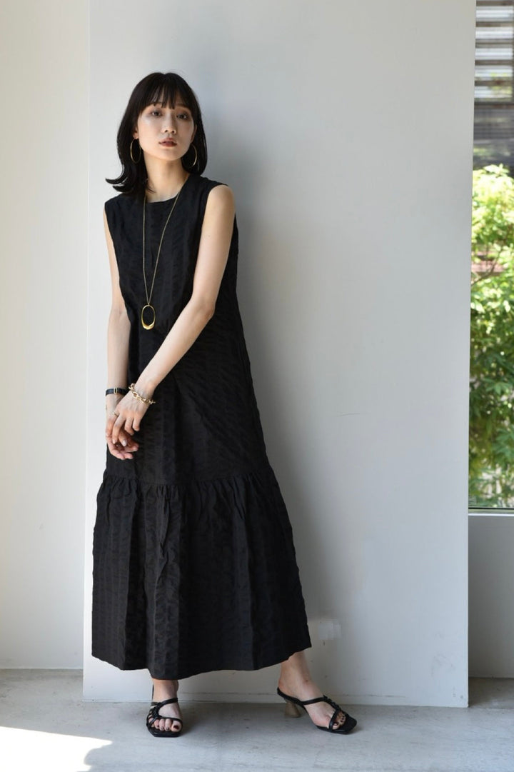 [予約]POPCORN JACQUARD SLEEVELESS DRESS(black/gray)