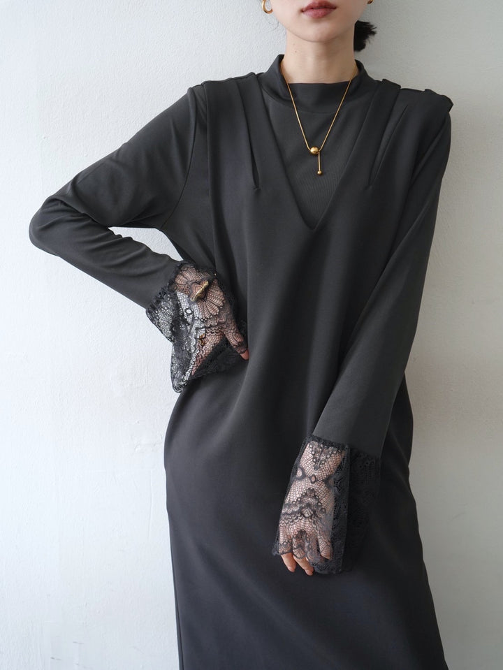 [Pre-order] Lace bell sleeve ribbed top/black