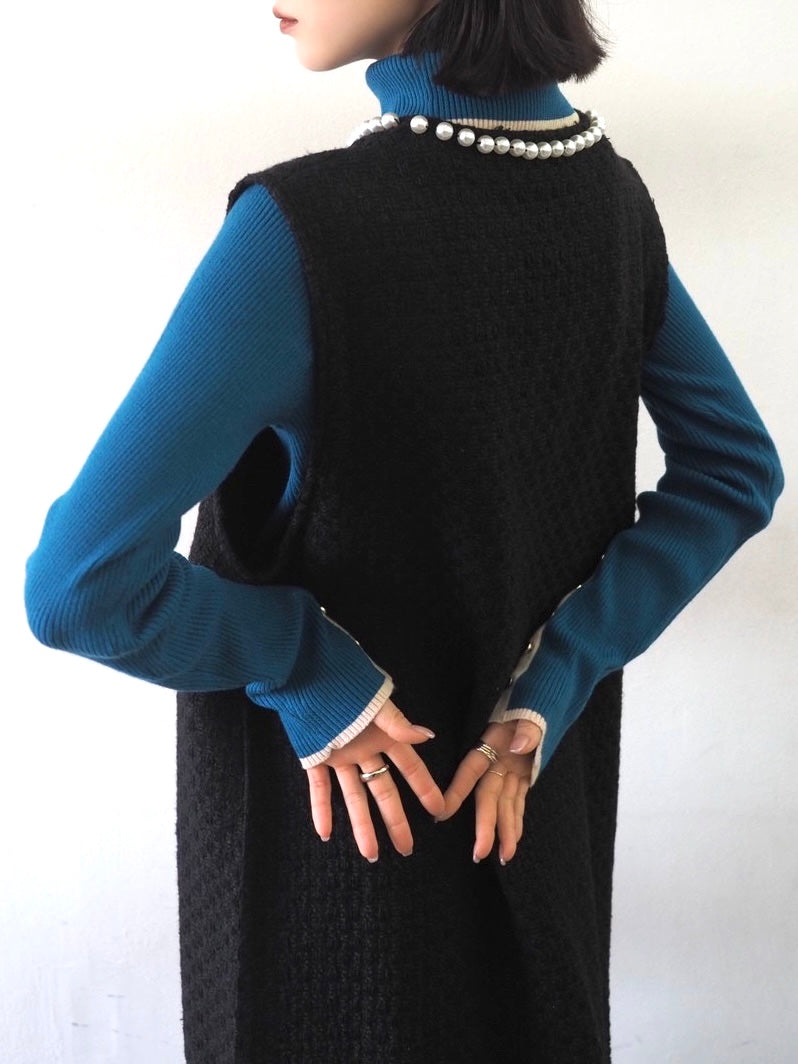 バイカラータートルネックリブニットトップス/ブルー – Lumier