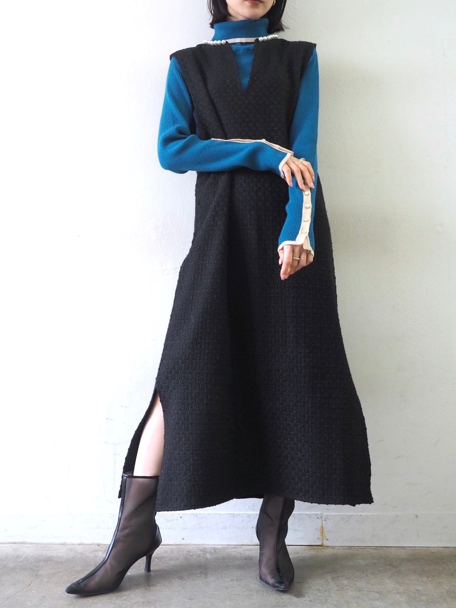 バイカラータートルネックリブニットトップス/ブルー – Lumier