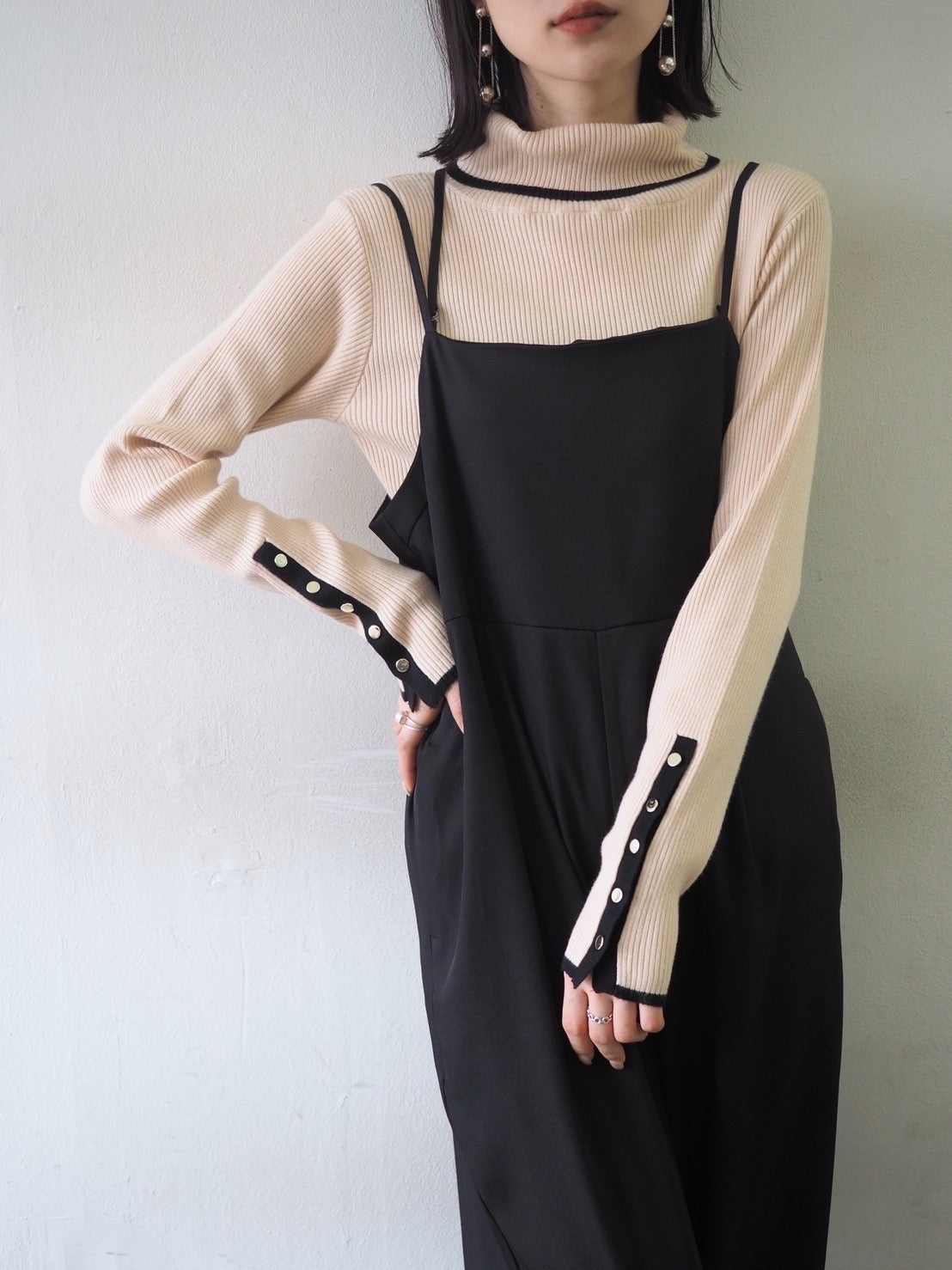 バイカラータートルネックリブニットトップス/アイボリー – Lumier