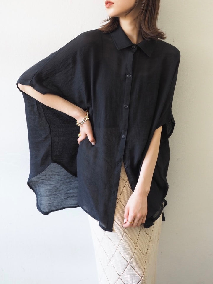 [Ready to ship] Poncho slub sheer shirt/black