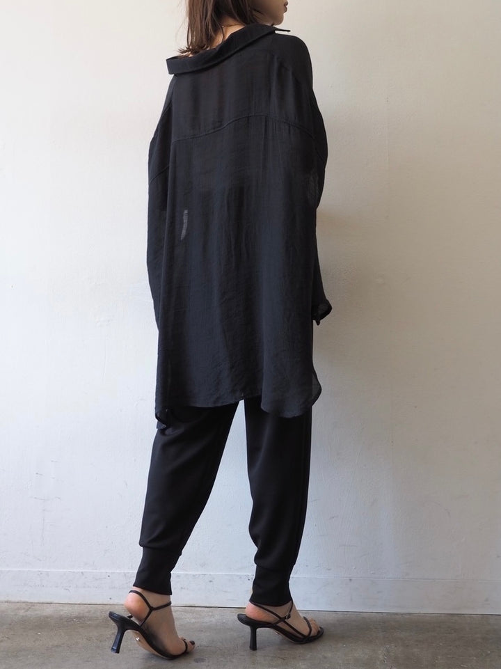 [Ready to ship] Poncho slub sheer shirt/black