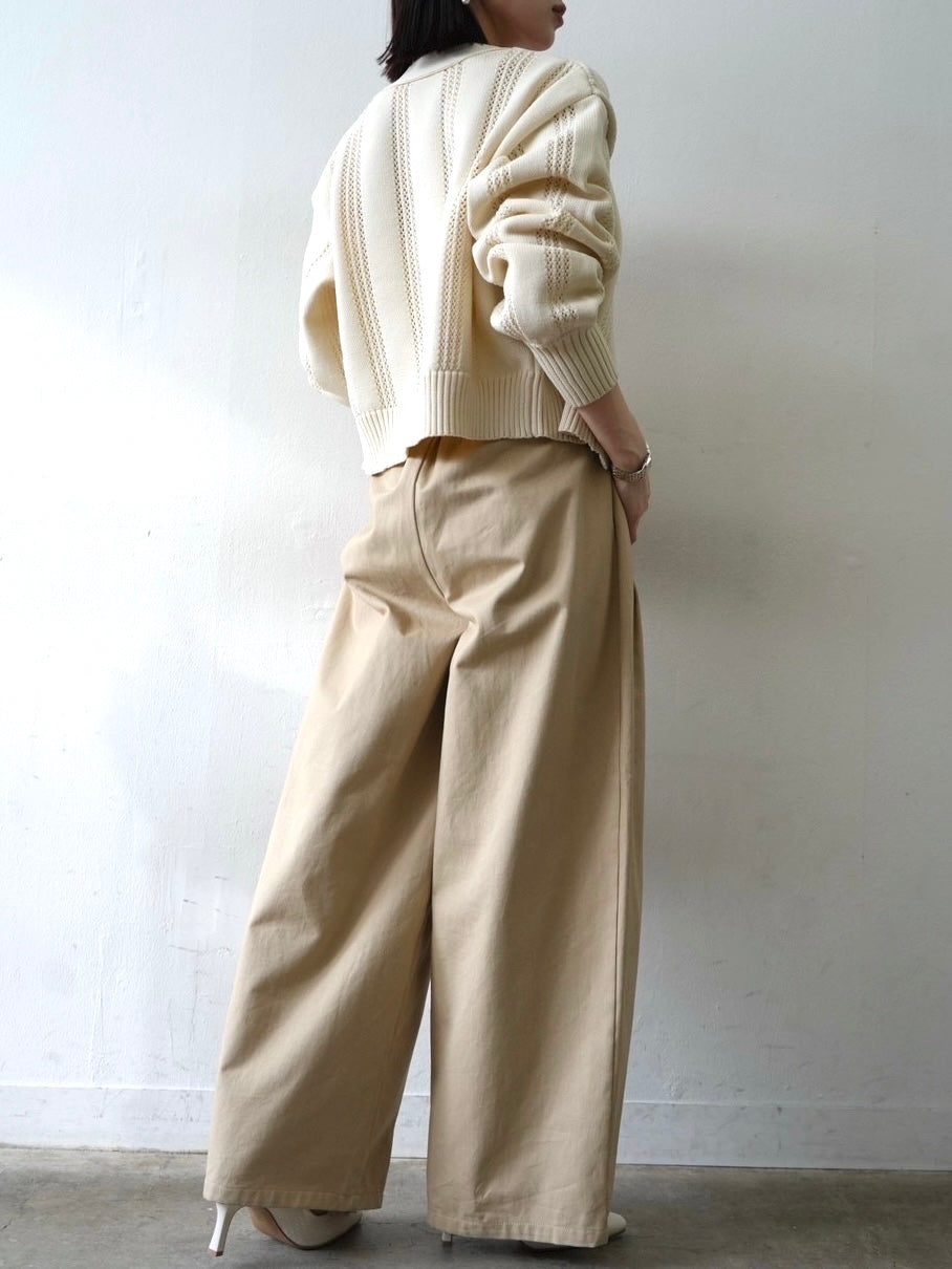 デザイン編みクロップドジップニットカーディガン/アイボリー – Lumier