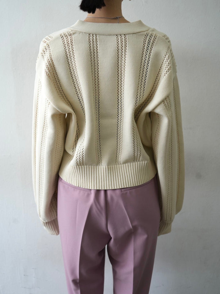 Design Cropped Zip Knit Cardigan / Ivory