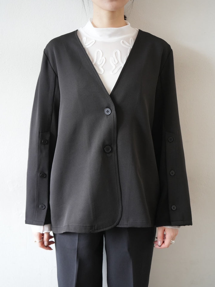 [Pre-order] Slit Sleeve No Collar Jacket/Black