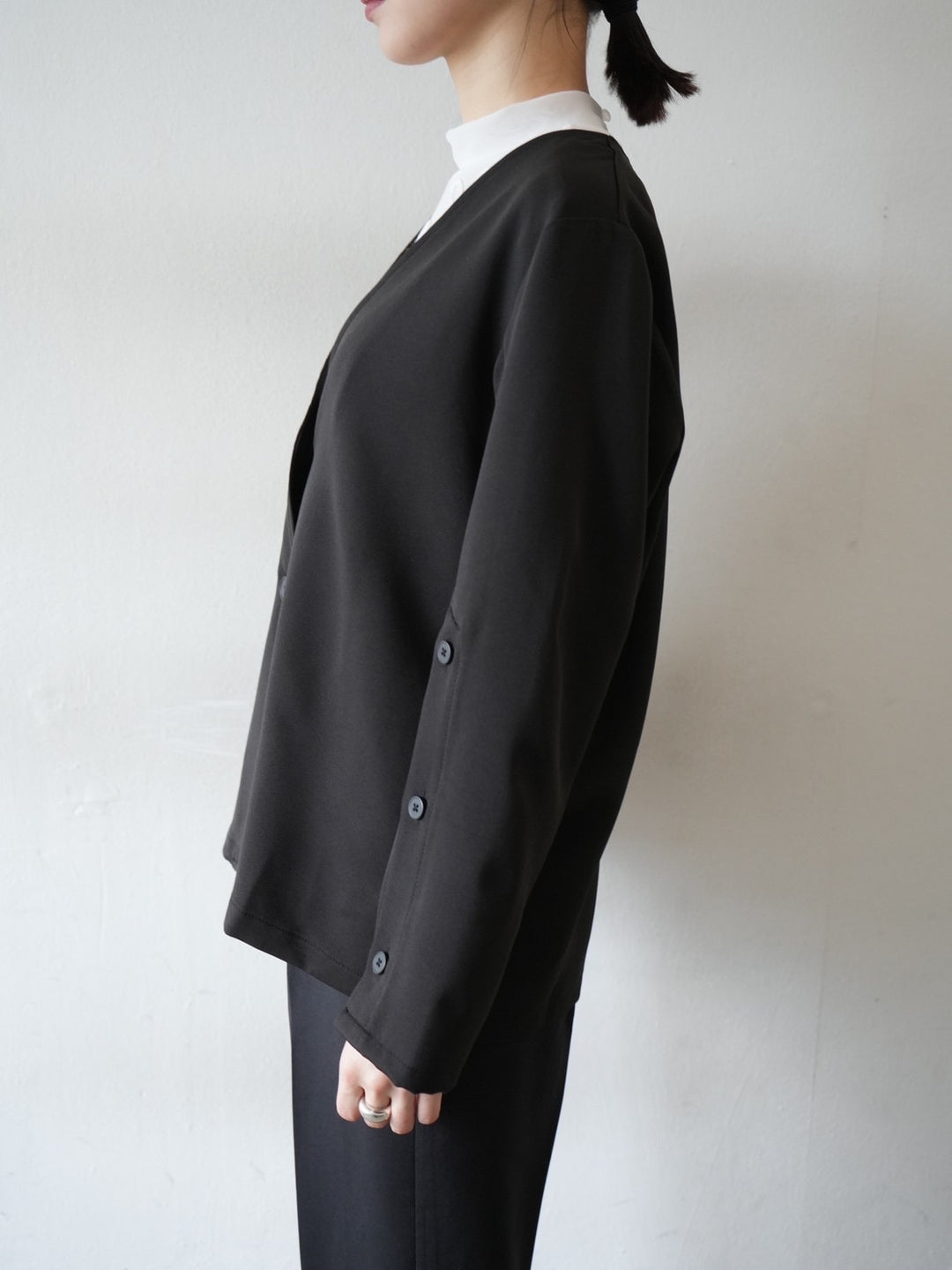 [Pre-order] Slit Sleeve No Collar Jacket/Black