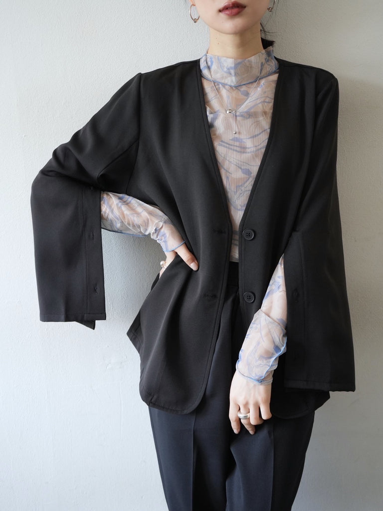 [Pre-order] Slit Sleeve No Collar Jacket/Black – Lumier