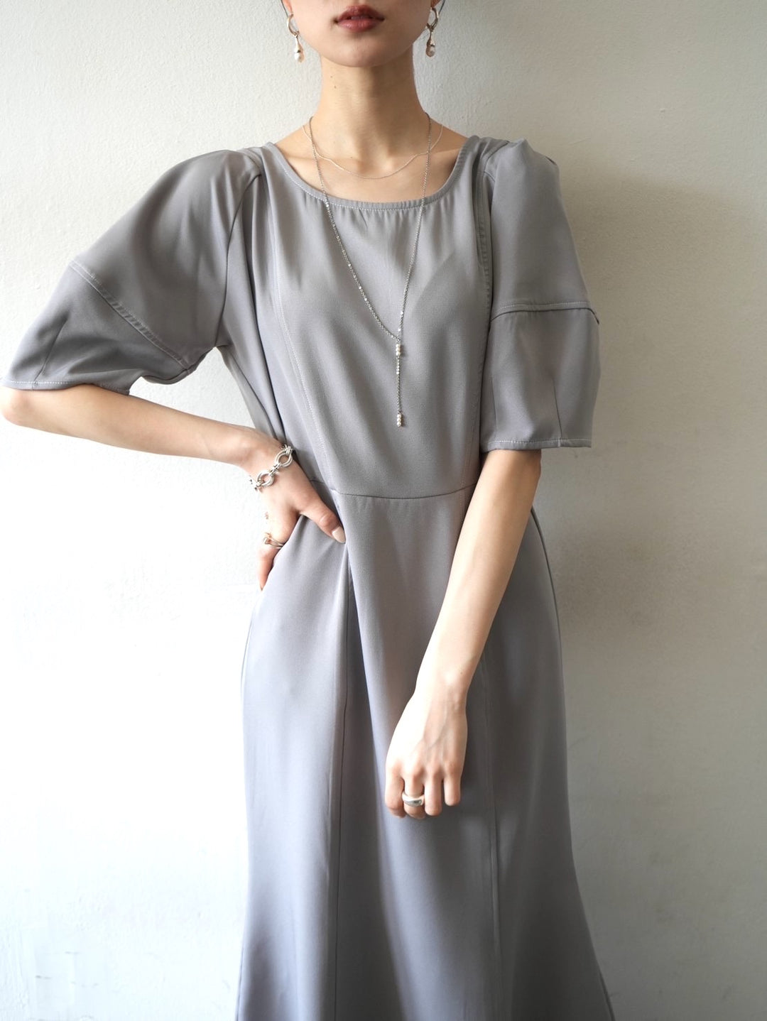 [Pre-order] Color-blocked stitching mermaid dress/gray