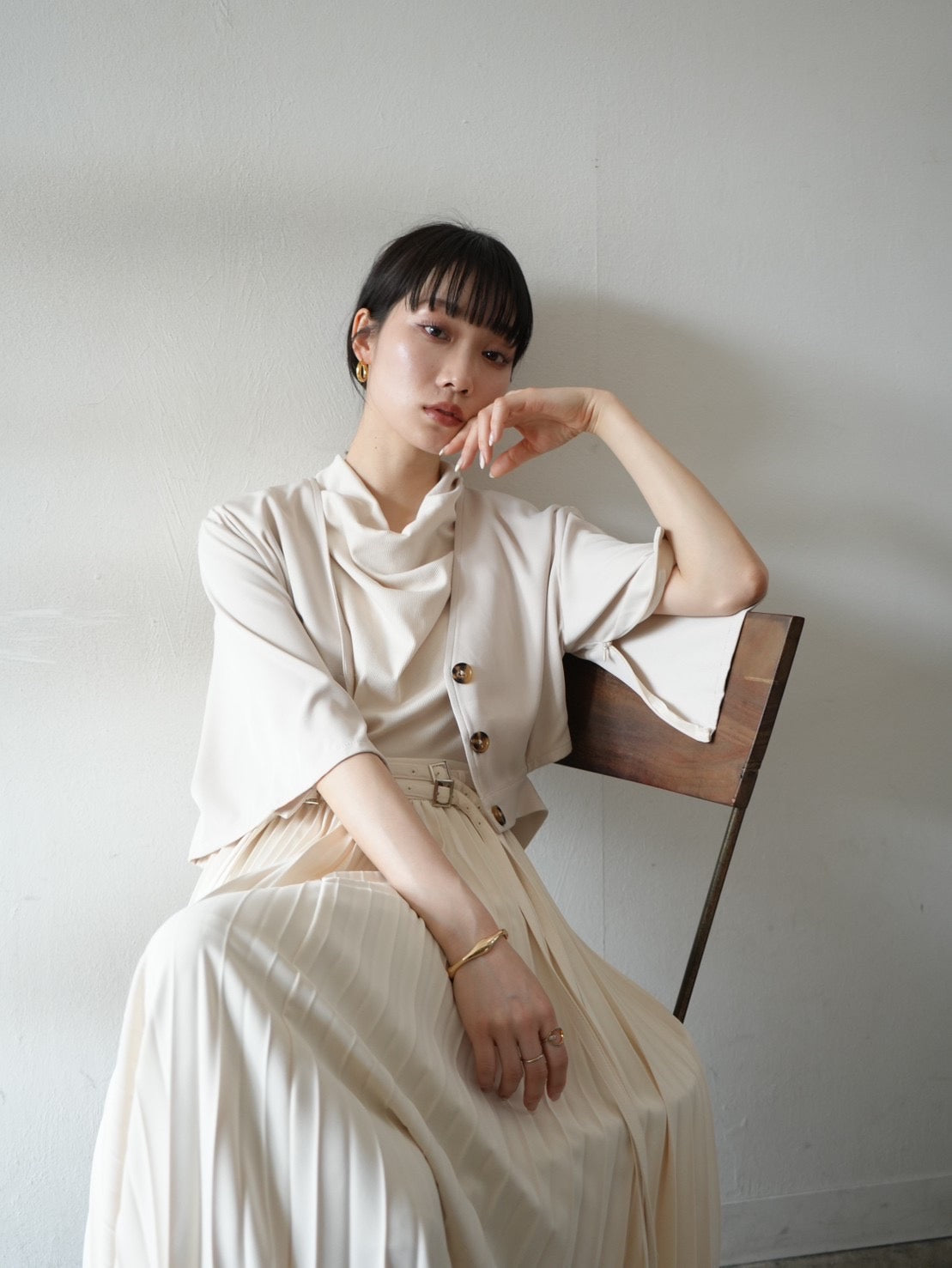 SET]YUKKO COLLABORATION DRAPE NECK PLEATS DRESS+ハーフスリーブ