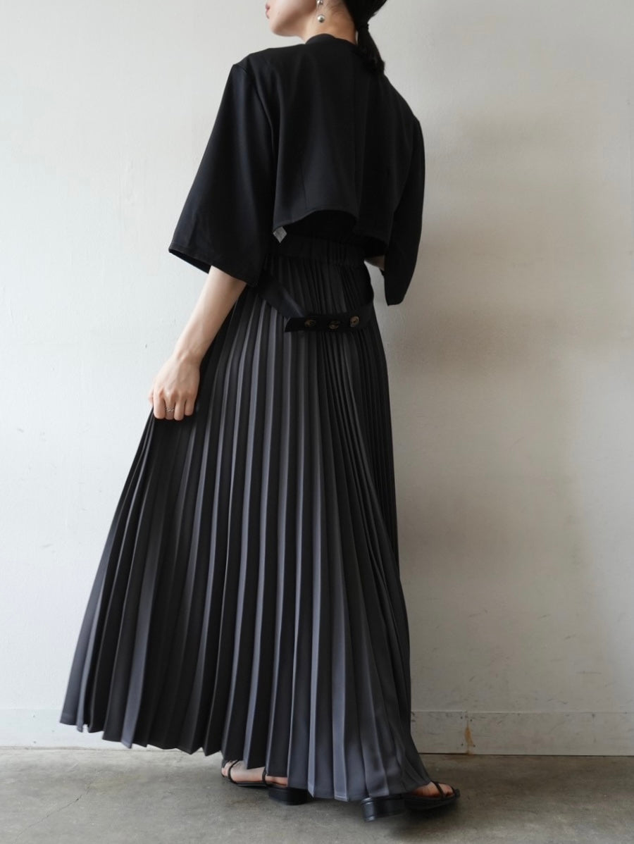 SET]YUKKO COLLABORATION DRAPE NECK PLEATS DRESS+ハーフスリーブ