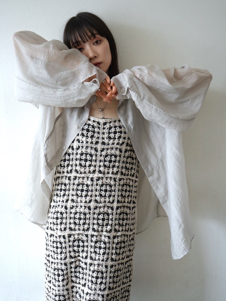 [SET] Crochet sleeveless dress + bustier sheer big shirt (2set)